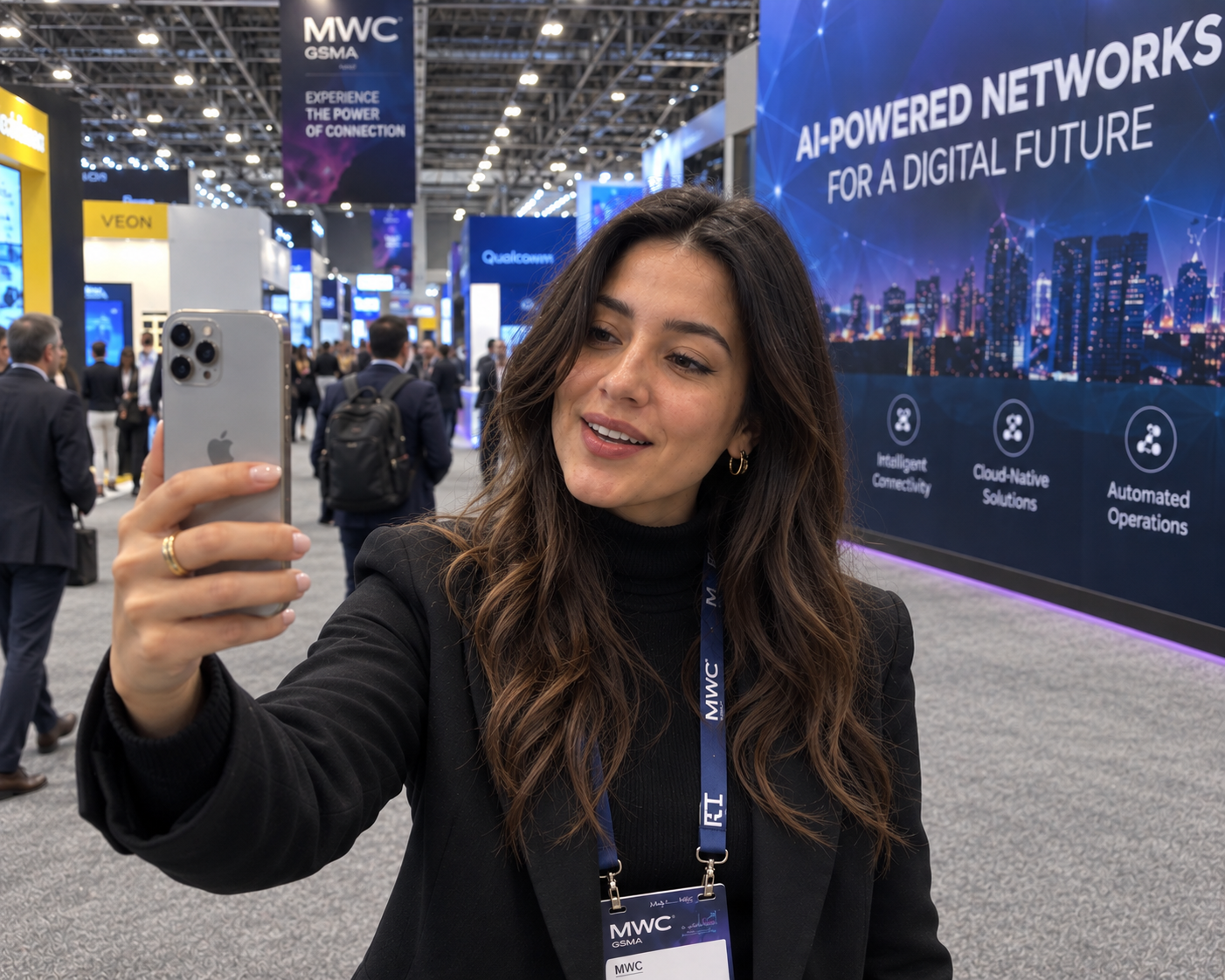 A team member records a clip on the floor at a trade show with MarketScale
