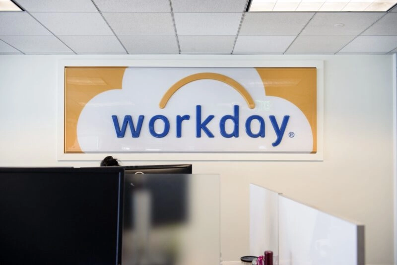 Signage is displayed at the Workday Inc. office in San Francisco, California, U.S., on Thursday, Jan. 10, 2019. Workday makes applications that help companies with mundane tasks like keeping payroll, plotting expenses, tracking employee absences and managing job candidates. Photographer: Michael Short/Bloomberg